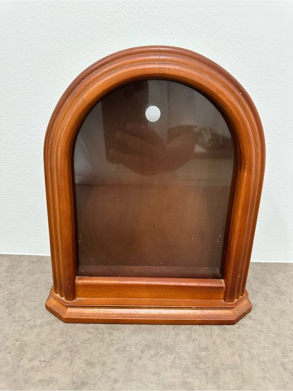 Vintage Arched Wooden Empty Clock Case or Shadow box Frame in Warm Brown Finish